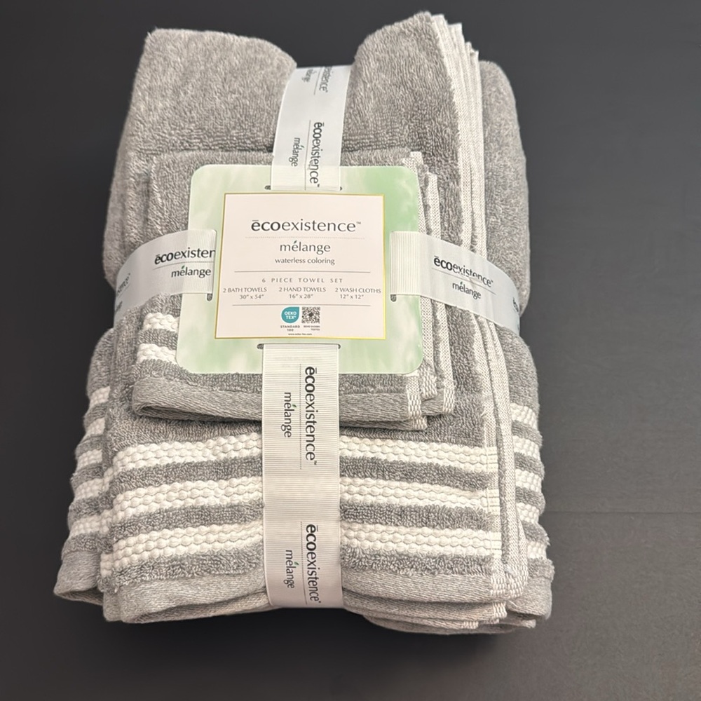 6pc Ecoexistence Mélange Bath Towel Set - Waterless Coloring  - Heathergrey - Picture 7 of 8